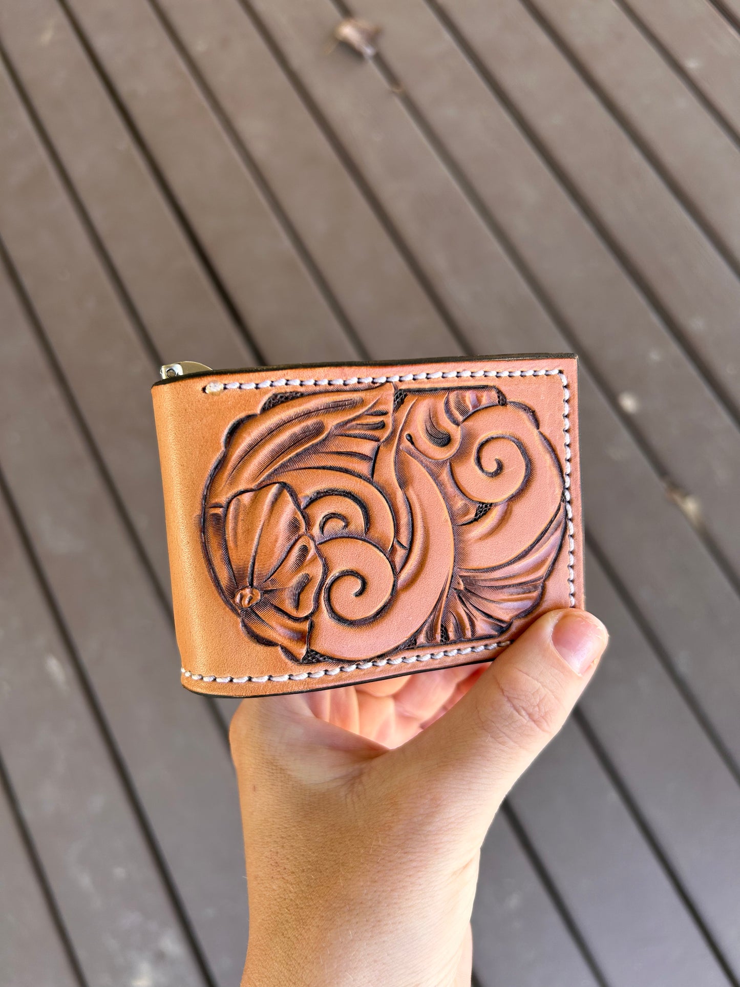 Floral tooled bifold wallet