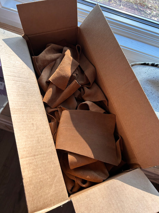 24 x 9 x 6 box of caramel suede scraps