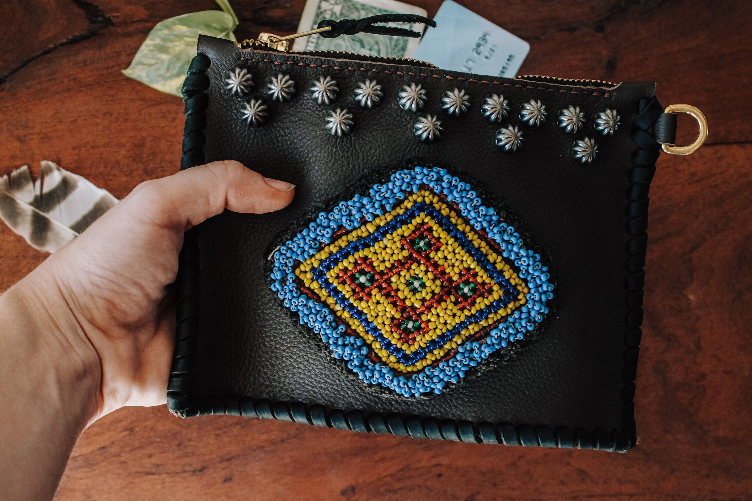 Diamond Eye Beaded Patch Large Coin Purse Maddog Leather